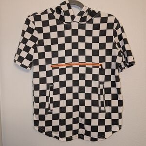 90's Checked Short Sleeve Hoodie Size Large